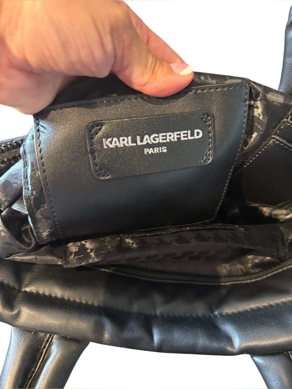 Karl Lagerfeld Paris Quilted Tote Bag with Logo Strap - Picture 6 of 9
